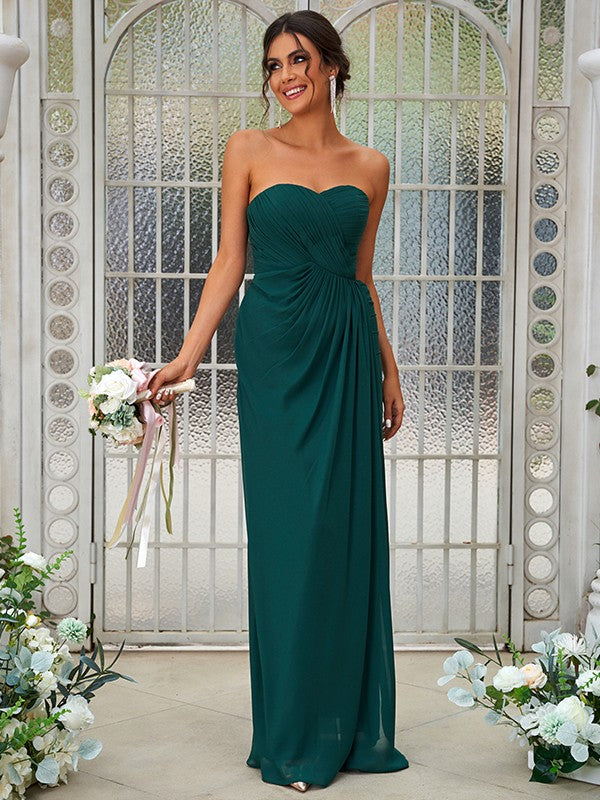 Wholesa A-Line/Princess Chiffon Ruffles Sweetheart Sleeveless Floor-Length Bridesmaid Dresses