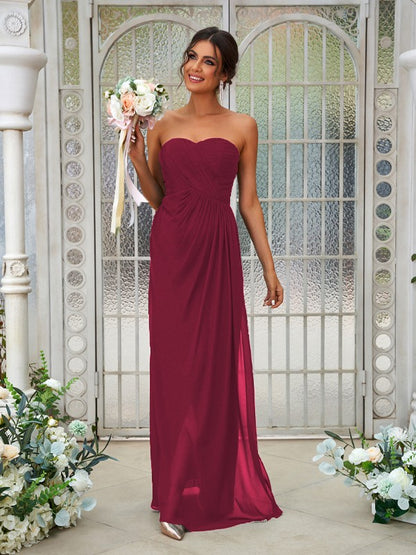 Wholesa A-Line/Princess Chiffon Ruffles Sweetheart Sleeveless Floor-Length Bridesmaid Dresses