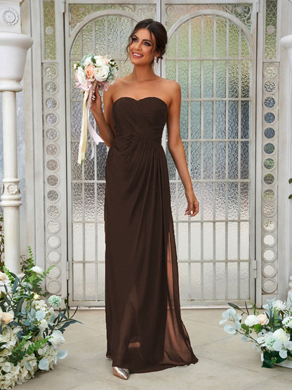 Wholesa A-Line/Princess Chiffon Ruffles Sweetheart Sleeveless Floor-Length Bridesmaid Dresses