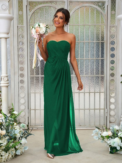 Wholesa A-Line/Princess Chiffon Ruffles Sweetheart Sleeveless Floor-Length Bridesmaid Dresses