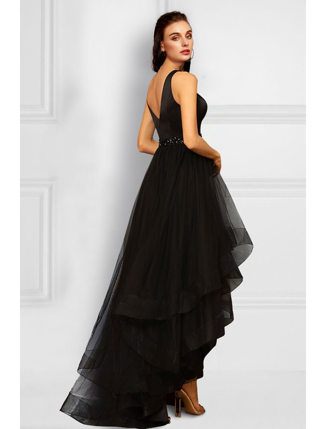 wholesale  A-Line Cocktail Dresses Elegant Dress Party Wear Asymmetrical Sleeveless V Neck Organza with Rhinestone Ruffles