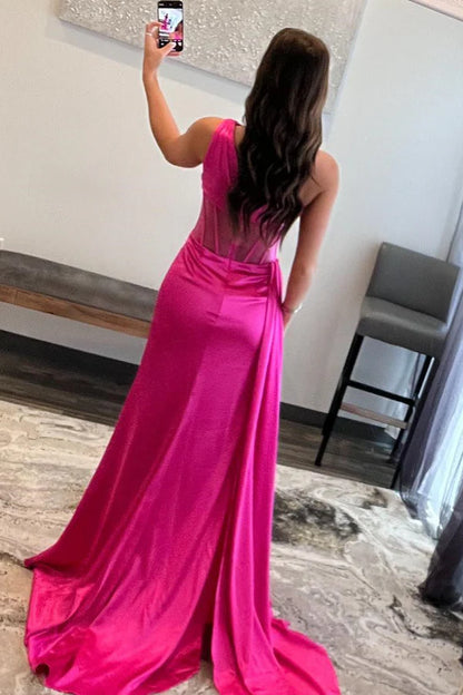 Wholesale Sheath Evening Dress One Shoulder Pleated Satin Long Prom Dress