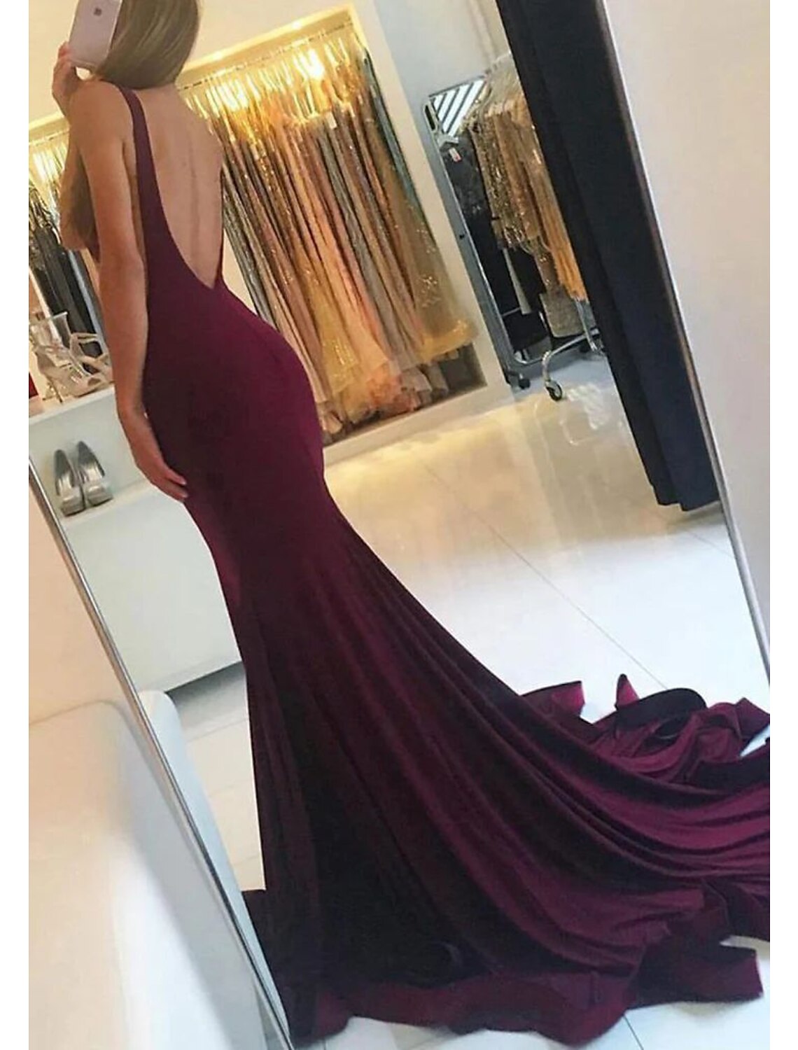 Wholesa Mermaid / Trumpet Evening Gown Empire Dress Prom Wedding Reception Court Train Sleeveless Spaghetti Strap Spandex with Pleats