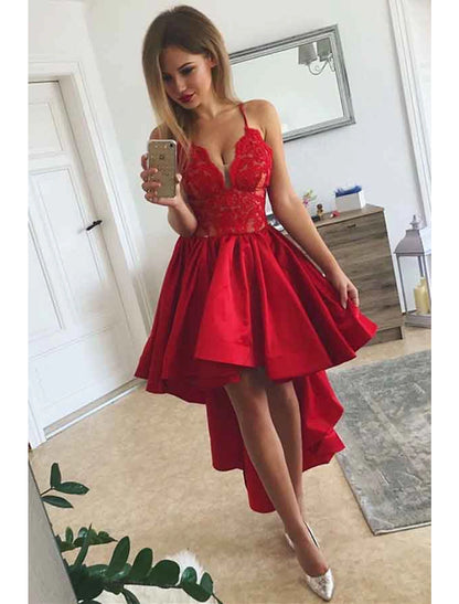 Wholesale A-Line Prom Dresses Party Dress Homecoming Asymmetrical Sleeveless V Neck Satin with Pleats