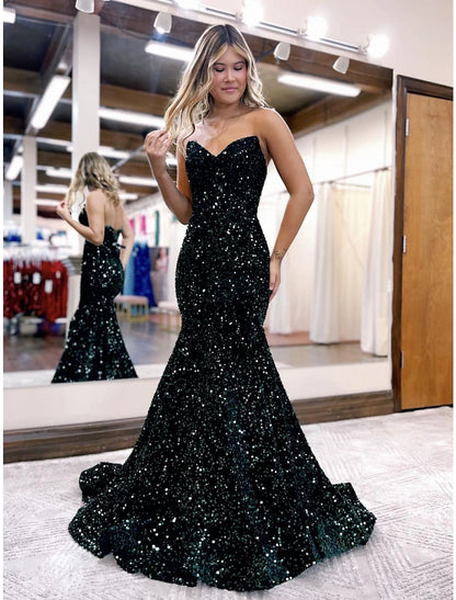 Wholesa Mermaid / Trumpet Prom Dresses Sparkle & Shine Dress Formal Wedding Party Sweep / Brush Train Sleeveless Sweetheart Sequined Backless with Sequin