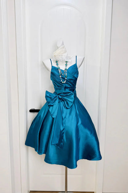 Aimishang Lovely Spaghetti Strap A Line Satin Birthday Party Dress Cute Graduation Homecoming Dress with Bow