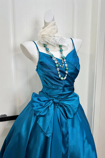 Aimishang Lovely Spaghetti Strap A Line Satin Birthday Party Dress Cute Graduation Homecoming Dress with Bow
