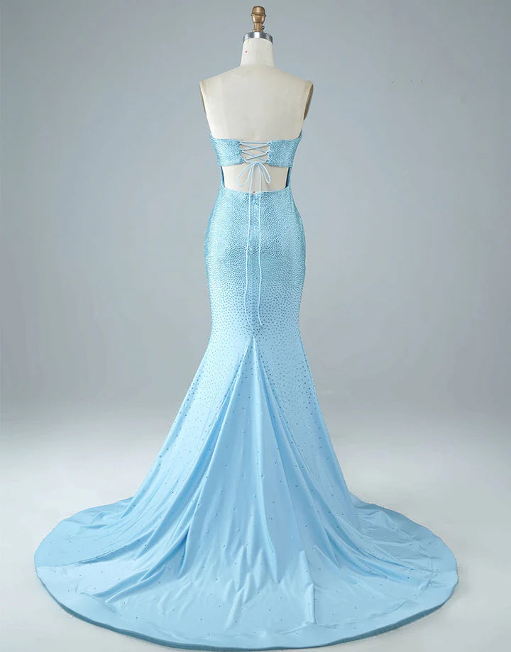 Aimishang Tight Strapless Long Prom Dress Off Shoulder Evening Dress with Split