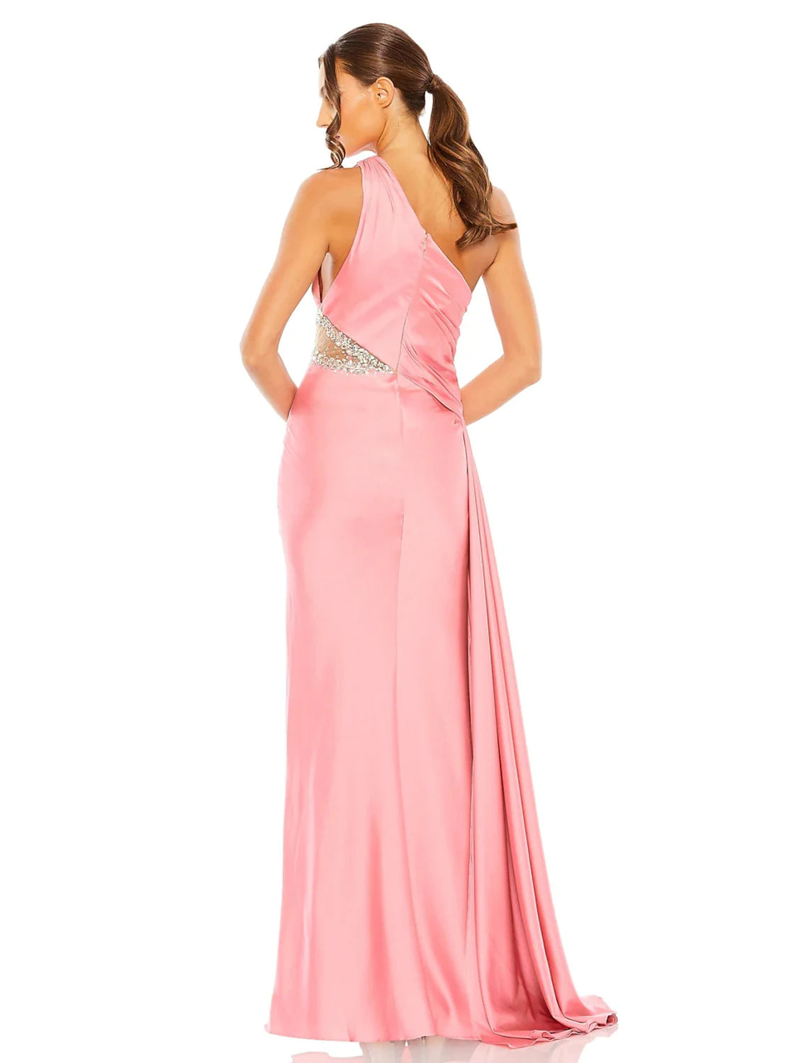 Wholesa A-Line Evening Gown Elegant Dress Formal Floor Length Sleeveless One Shoulder Satin with Glitter Ruched Sequin