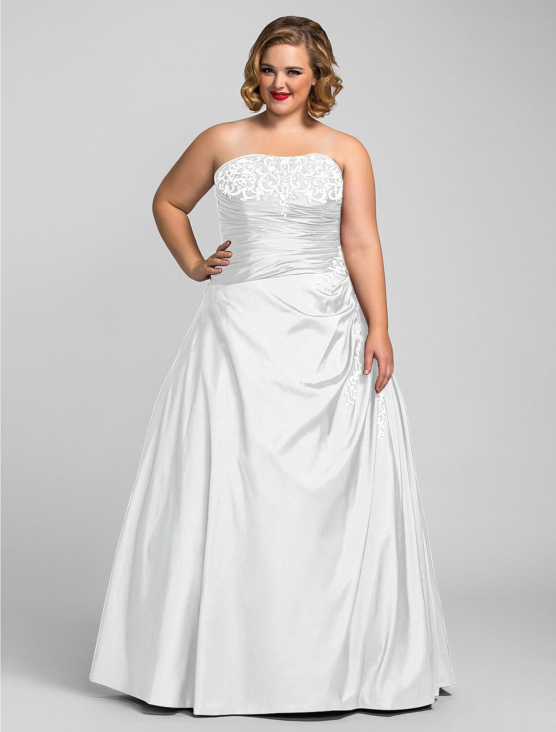 Wholesa Ball Gown Plus Size Prom Formal Evening Dress Strapless Sleeveless Floor Length Taffeta with Beading Appliques