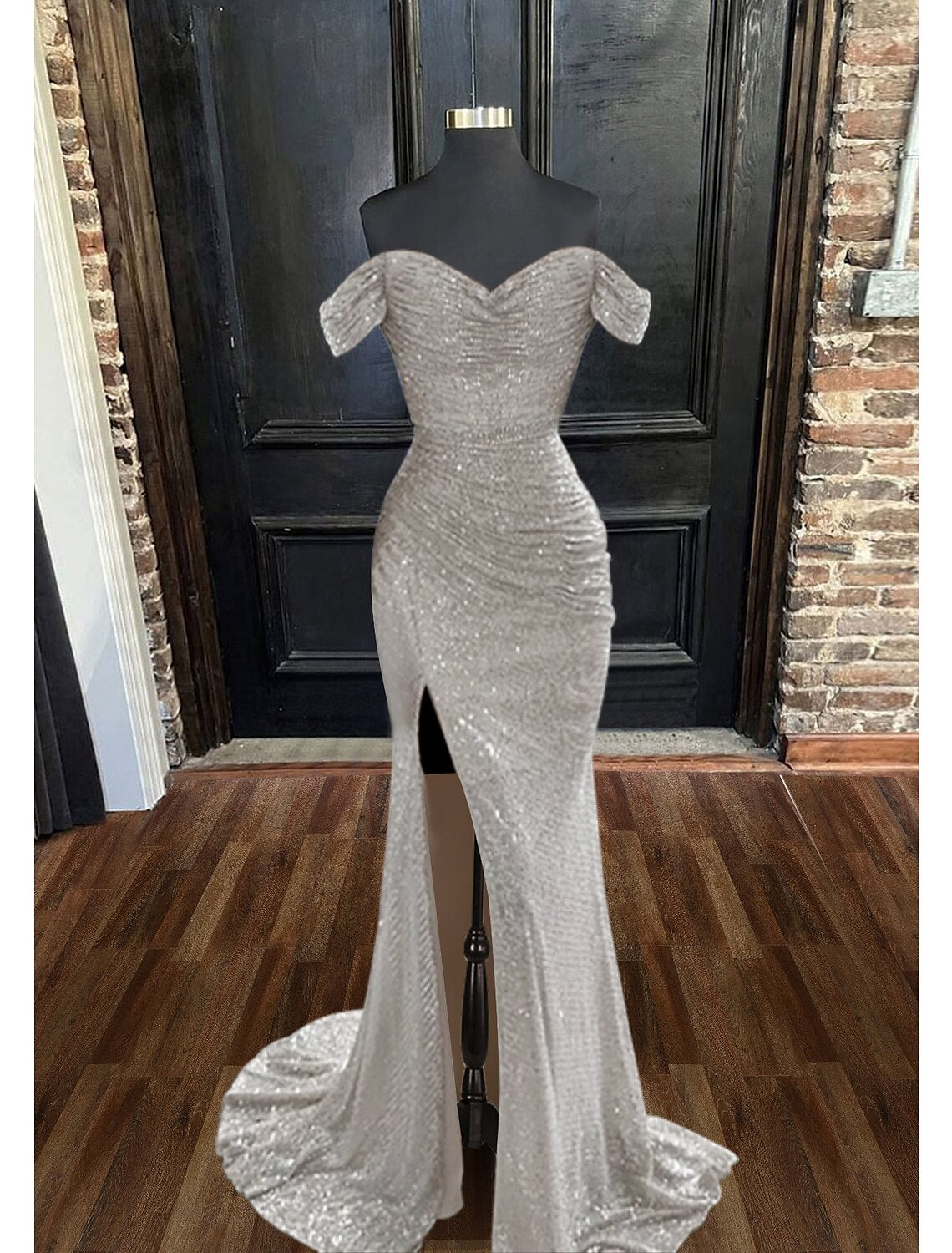 Wholesa  Mermaid / Trumpet Evening Gown Sparkle & Shine Dress Wedding Guest Prom Floor Length Sleeveless Cowl Neck Sequined with Ruched