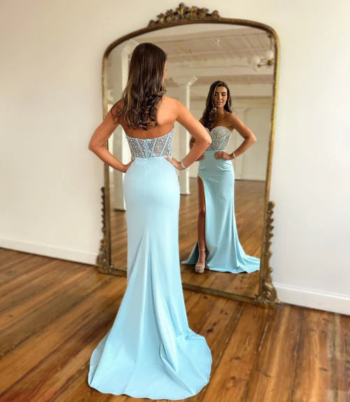 Wholesale Fashion Mermaid Sweetheart Mint Long Prom Dresses with Beading