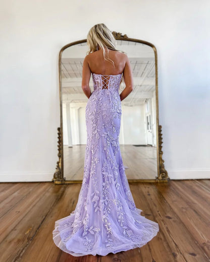 Wholesa Charming Mermaid Sweetheart Lavender Prom Dresses with Appliques