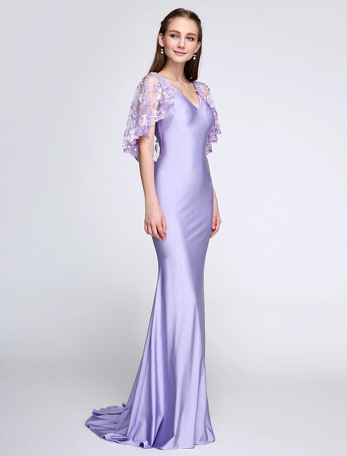 Wholesa Mermaid / Trumpet Bridesmaid Dress V Neck Sleeveless Wrap Included Sweep / Brush Train Jersey with Lace