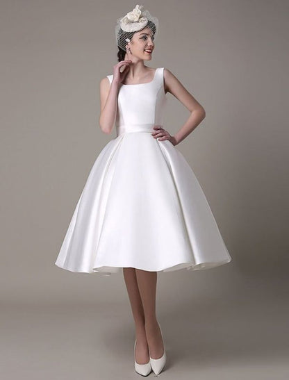 wholesale  A-Line Cocktail Dresses Party Dress Wedding Guest Knee Length Sleeveless Square Neck Satin with Pleats