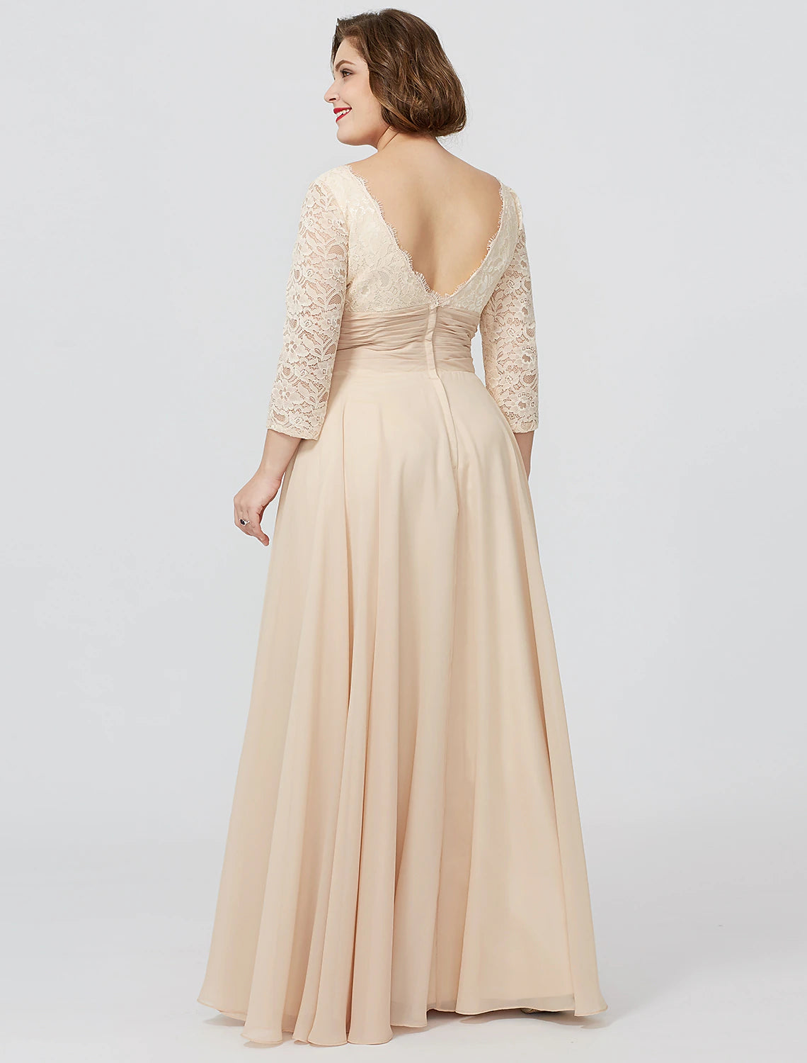 Wholesa  Sheath / Column Mother of the Bride Dress Formal Classic & Timeless Elegant & Luxurious Plus Size Square Neck Floor Length Chiffon Metallic Lace 3/4 Length Sleeve No with Sash / Ribbon Flower