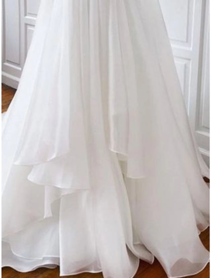 Wholesa Simple Wedding Dresses Sheath / Column Camisole Sleeveless Court Train Chiffon Bridal Gowns With Pleats