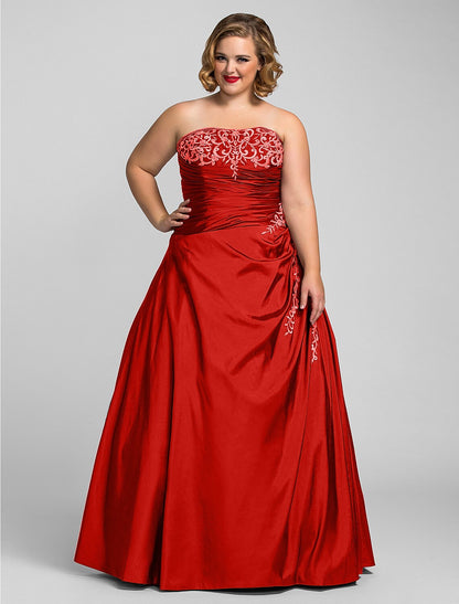 Wholesa Ball Gown Plus Size Prom Formal Evening Dress Strapless Sleeveless Floor Length Taffeta with Beading Appliques