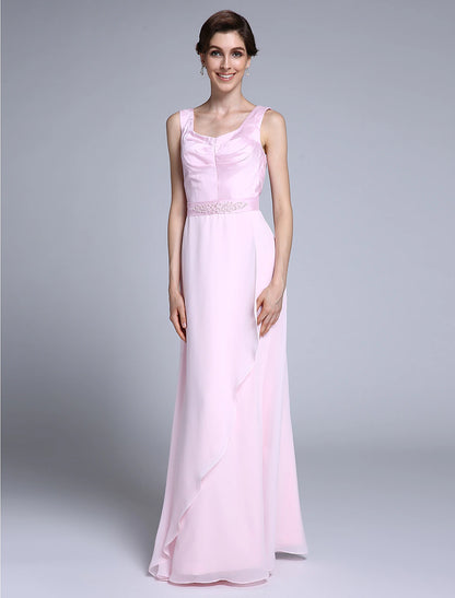 wholesale Sheath / Column Mother of the Bride Dress Scoop Neck Floor Length Chiffon 3/4 Length Sleeve No with Beading