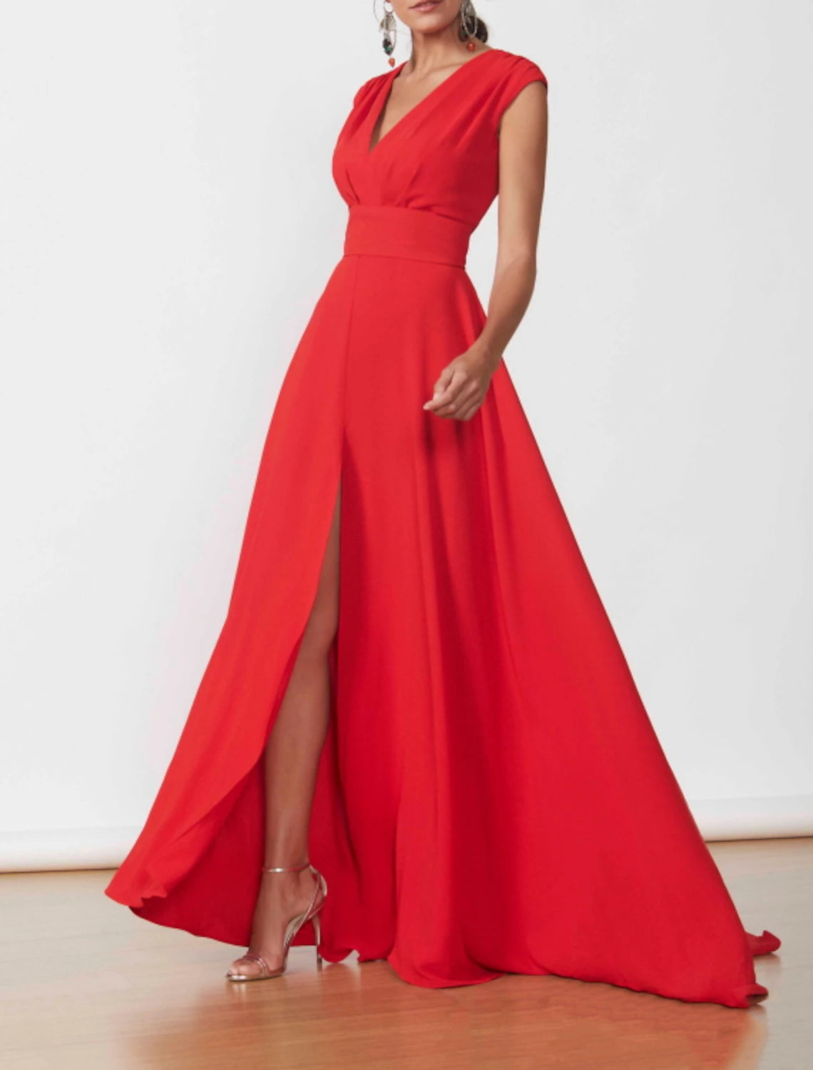 Wholesa A-Line Party Dress Minimalist Elegant Wedding Guest Formal Evening Dress V Neck Sleeveless Floor Length Chiffon with Slit