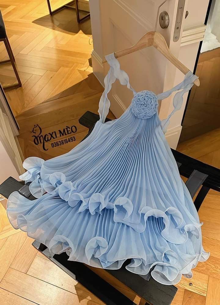 Aimishang Cute A Line Blue Sleeveless Pleated Short Birthday Party Dress Yellow Lovely Homecoming Dress