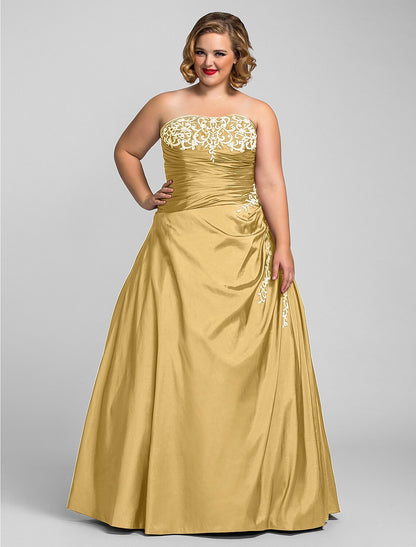 Wholesa Ball Gown Plus Size Prom Formal Evening Dress Strapless Sleeveless Floor Length Taffeta with Beading Appliques