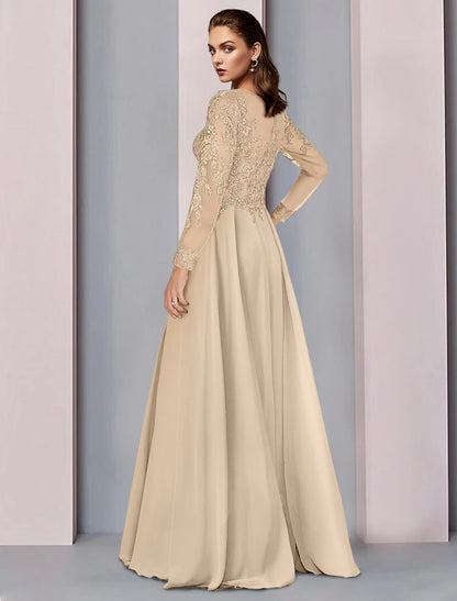 Wholesa  A-Line Mother of the Bride Dress Wedding Guest Party Elegant Scoop Neck Floor Length Chiffon Half Sleeve with Lace Ruching