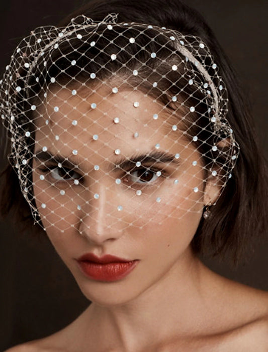 Wholesale One-tier Simple / Rhinestone Wedding Veil Blusher Veils / Birdcage Veils with Sparkling