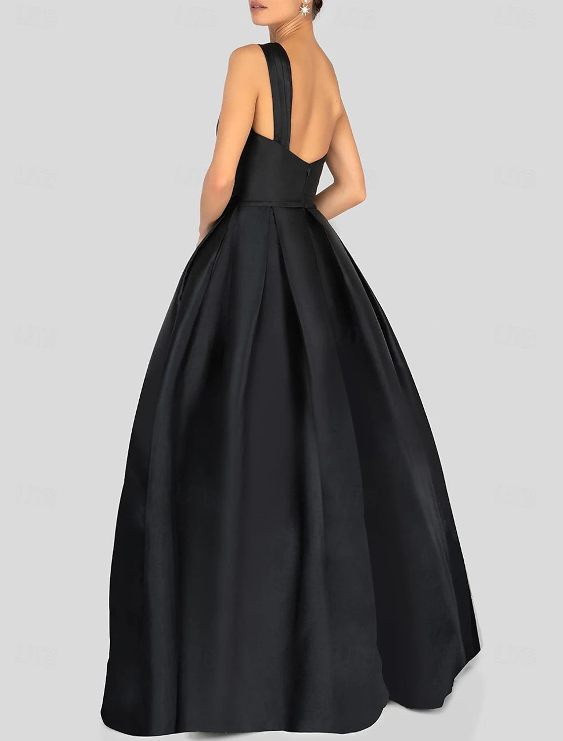 Wholesale A-Line Prom Dresses Gowns Evening Dresses Dress Black Formal Dress Floor Length Sleeveless One Shoulder Satin with Ruched