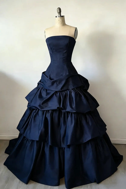 Aimishang Elegant A Line Strapless Sleeveless Ruffles Long Evening Gown Chic Formal Prom Dress
