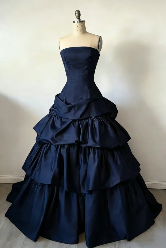 Aimishang Elegant A Line Strapless Sleeveless Ruffles Long Evening Gown Chic Formal Prom Dress