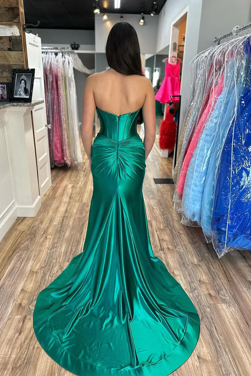 Wholesa Dark Green Sweetheart keyhole Long Prom Dress with Slit