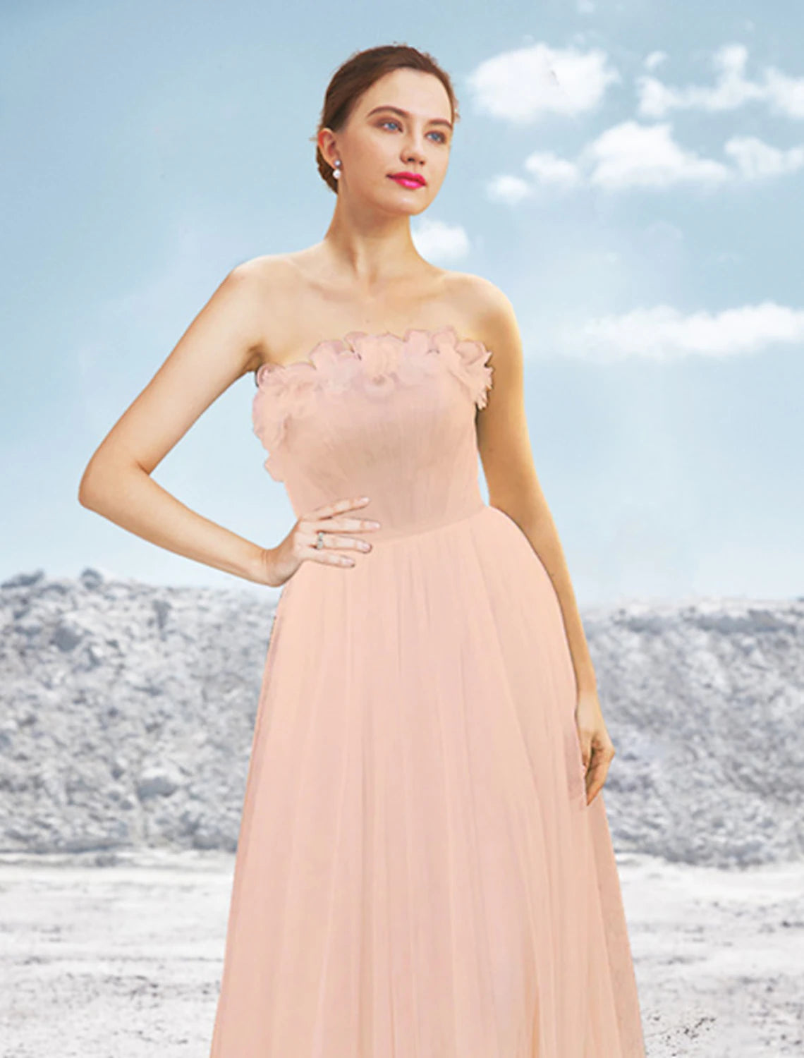 Wholesale A-Line Evening Gown Elegant Dress Formal Sweep / Brush Train Sleeveless Strapless Tulle with Pleats