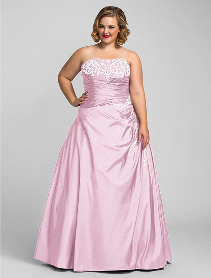 Wholesa Ball Gown Plus Size Prom Formal Evening Dress Strapless Sleeveless Floor Length Taffeta with Beading Appliques