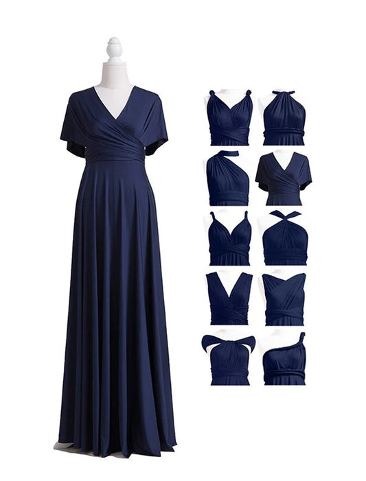 wholesale  Sheath / Column Bridesmaid Dress V Neck Sleeveless Convertible Floor Length Spandex with Pleats / Solid Color