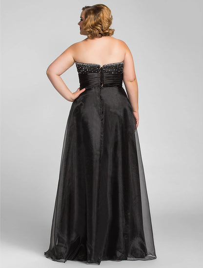 Wholesale A-Line Little Black Dress Dress Prom Floor Length Sleeveless Sweetheart Organza with Ruched Beading