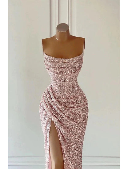 Wholesa Sheath / Column Prom Dresses Elegant Dress Formal Prom Floor Length Sleeveless Strapless Sequined with Glitter Sequin