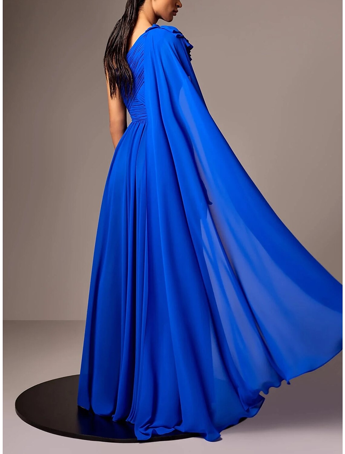 Wholesa A-Line Evening Gown Elegant Dress Formal Floor Length Sleeveless One Shoulder Chiffon with Pleats Ruched Shouder Flower