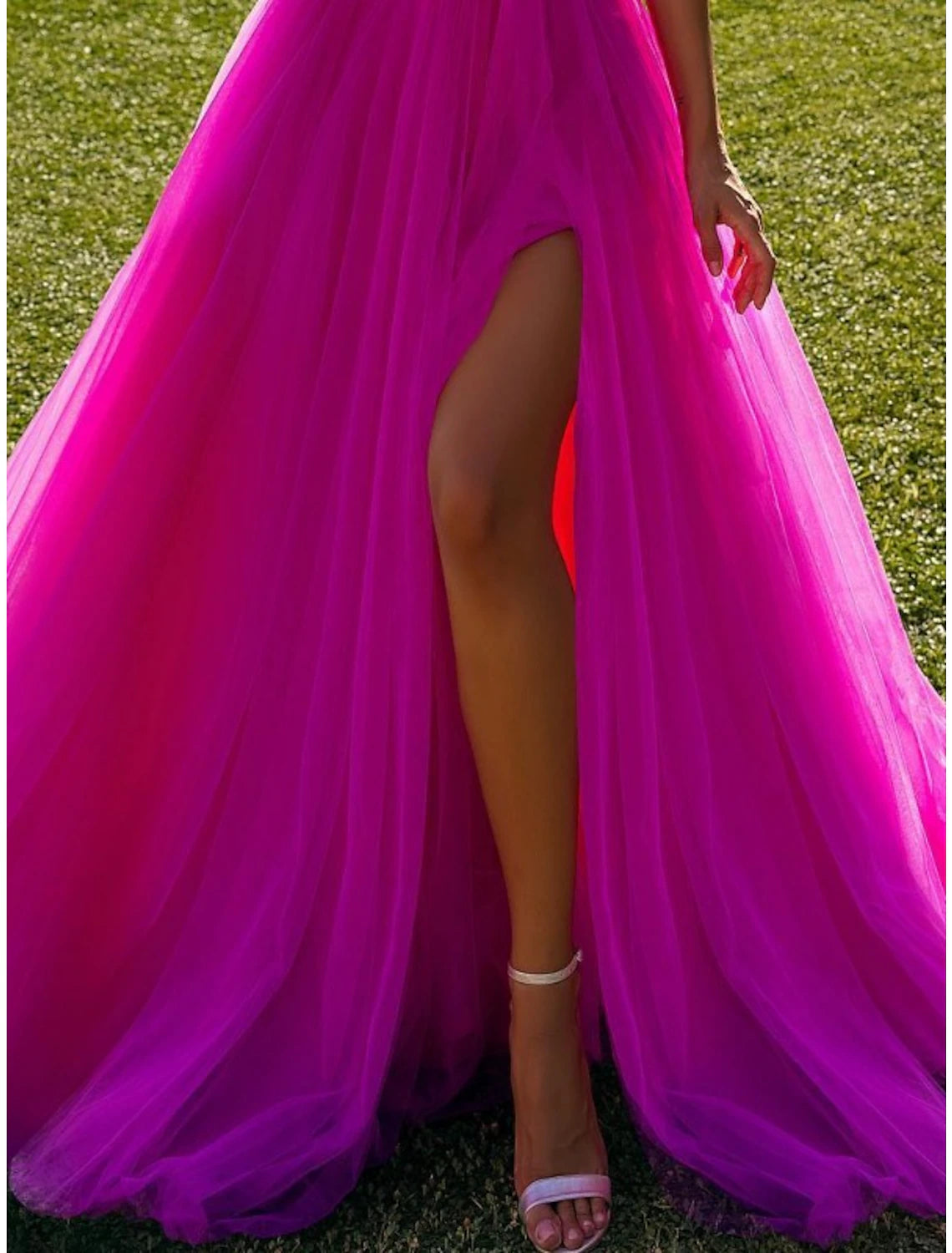 Wholesa Ball Gown Prom Dresses Elegant Dress Prom Birthday Sweep / Brush Train Long Sleeve One Shoulder Tulle with Ruffles Slit