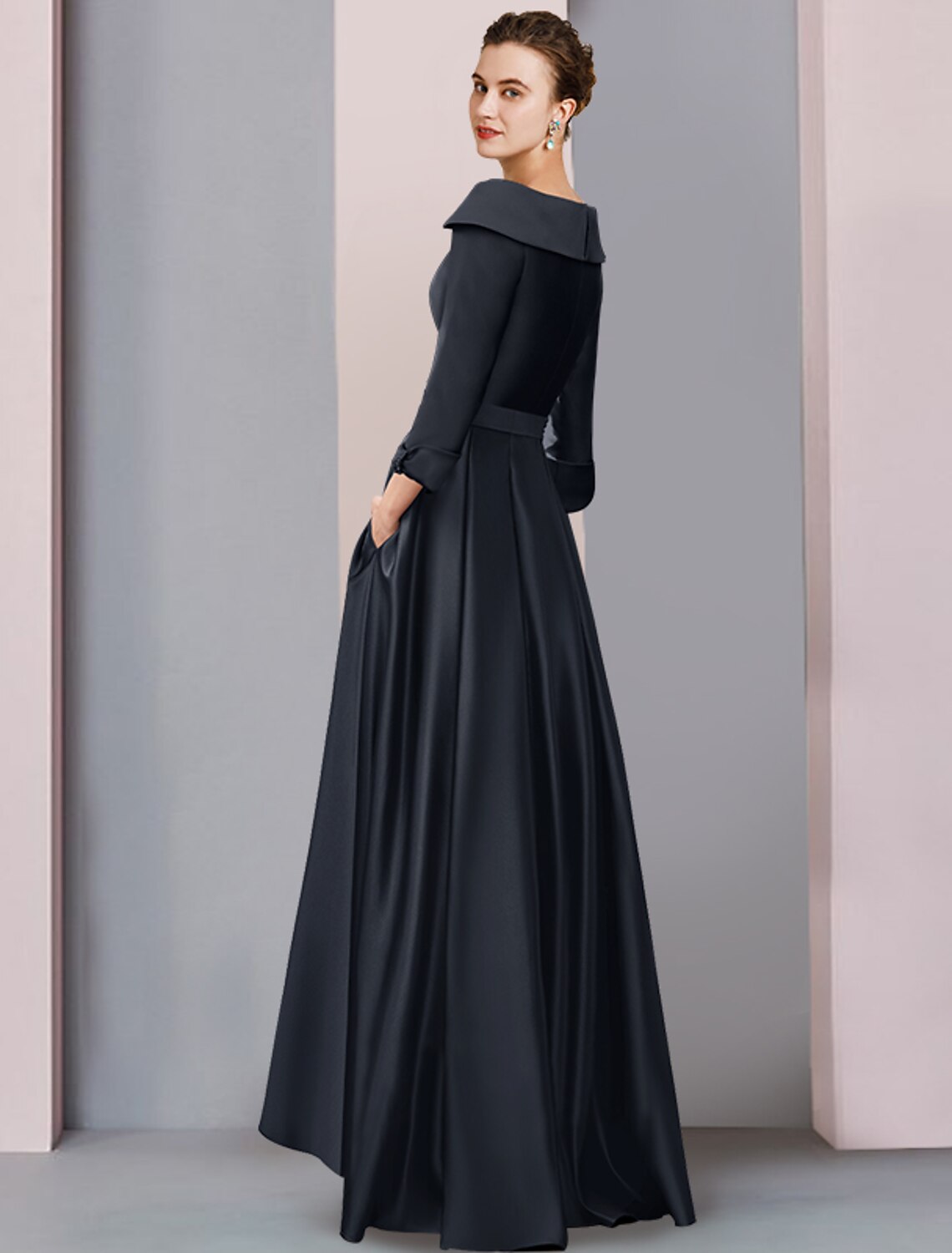 wholesale  A-Line Mother of the Bride Dress Wedding Guest Elegant High Low Scoop Neck Asymmetrical Tea Length Satin 3/4 Length Sleeve with Bow(s) Pleats