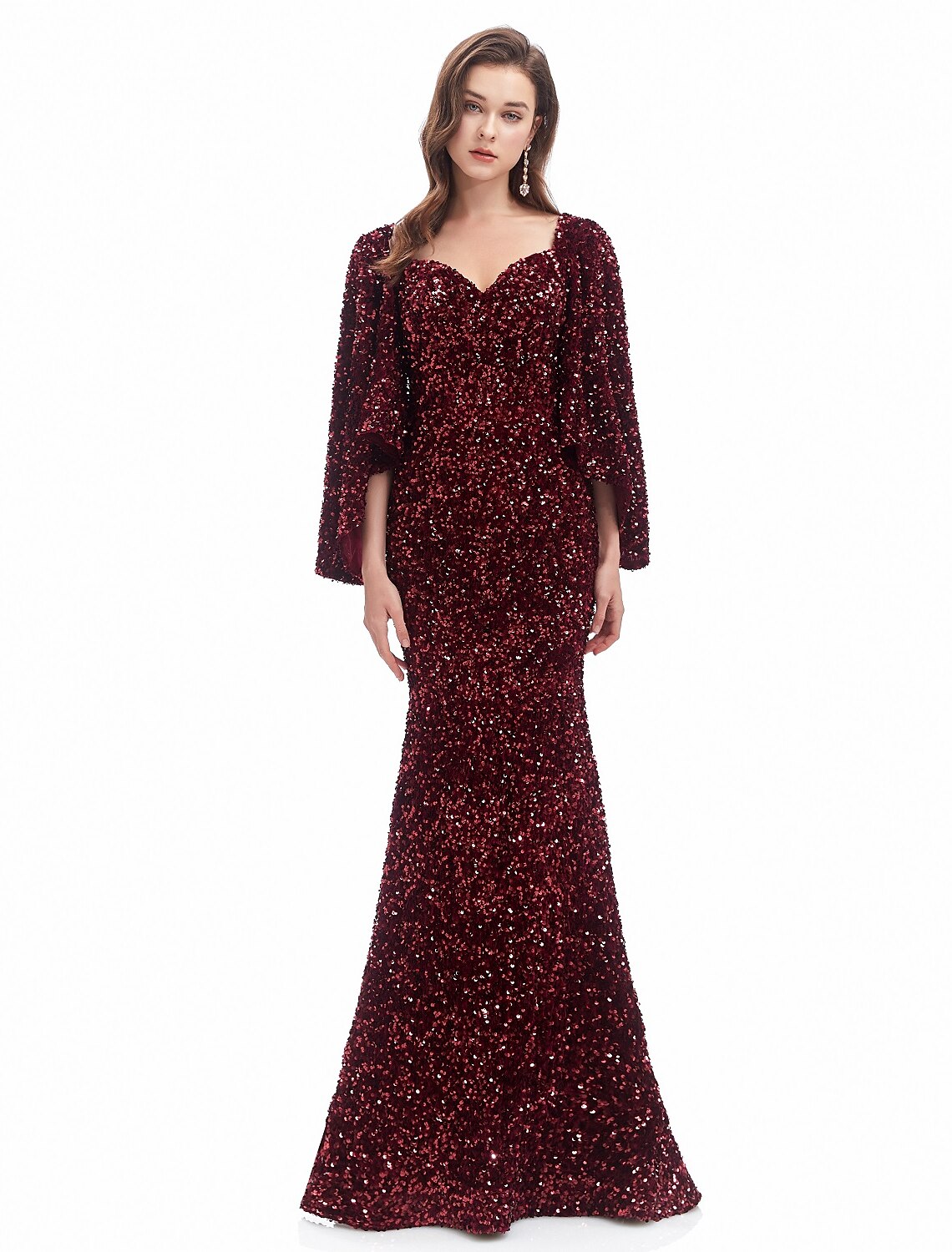 Wholesa Mermaid / Trumpet Evening Gown Sparkle Dress Formal Evening Court Train Long Sleeve Sweetheart Sequined with Sequin