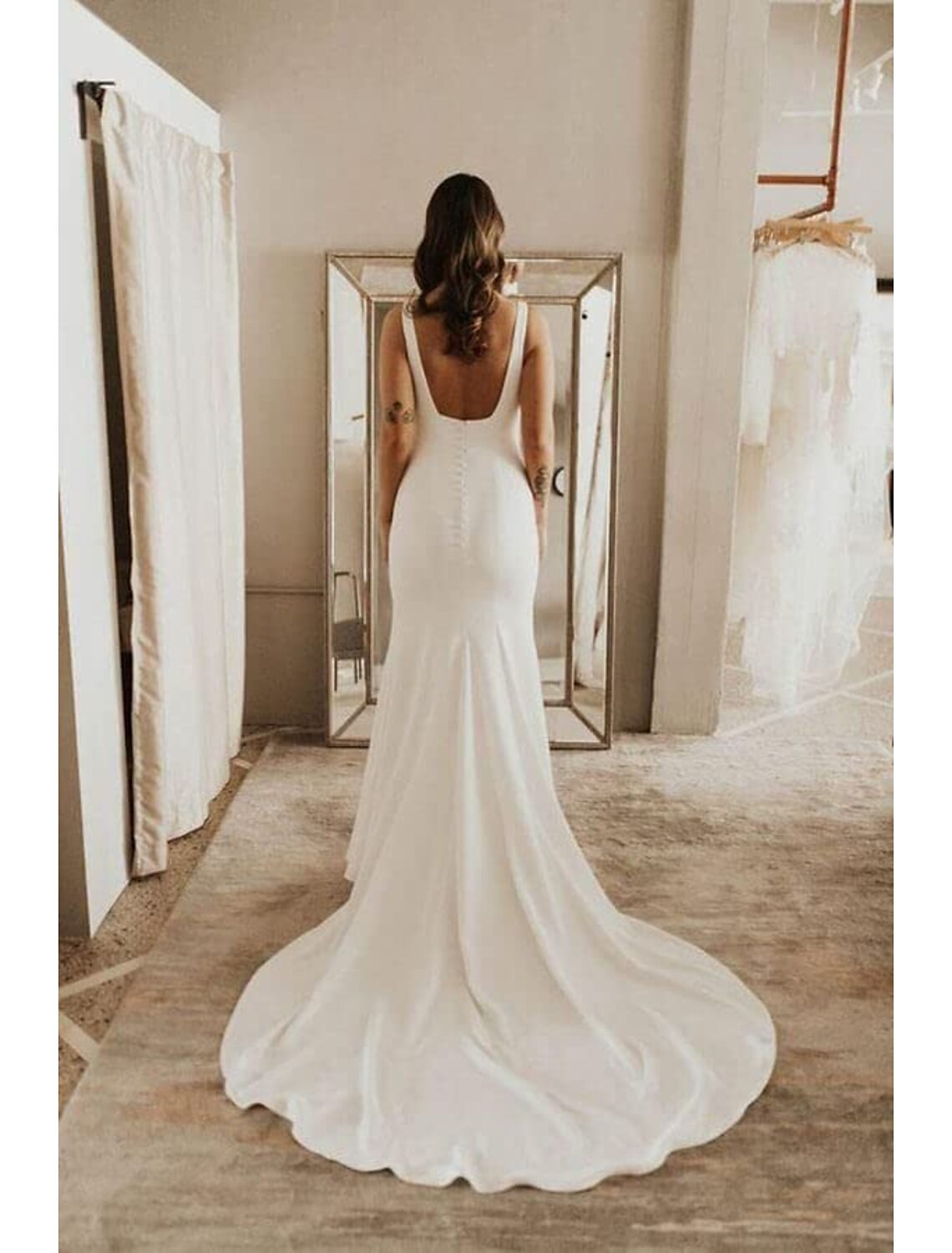 Wholesale Beach Boho Wedding Dresses Mermaid Camisole Sleeveless Court Train Stretch Fabric Bridal Gowns With Solid Color 2023 Summer Wedding Party