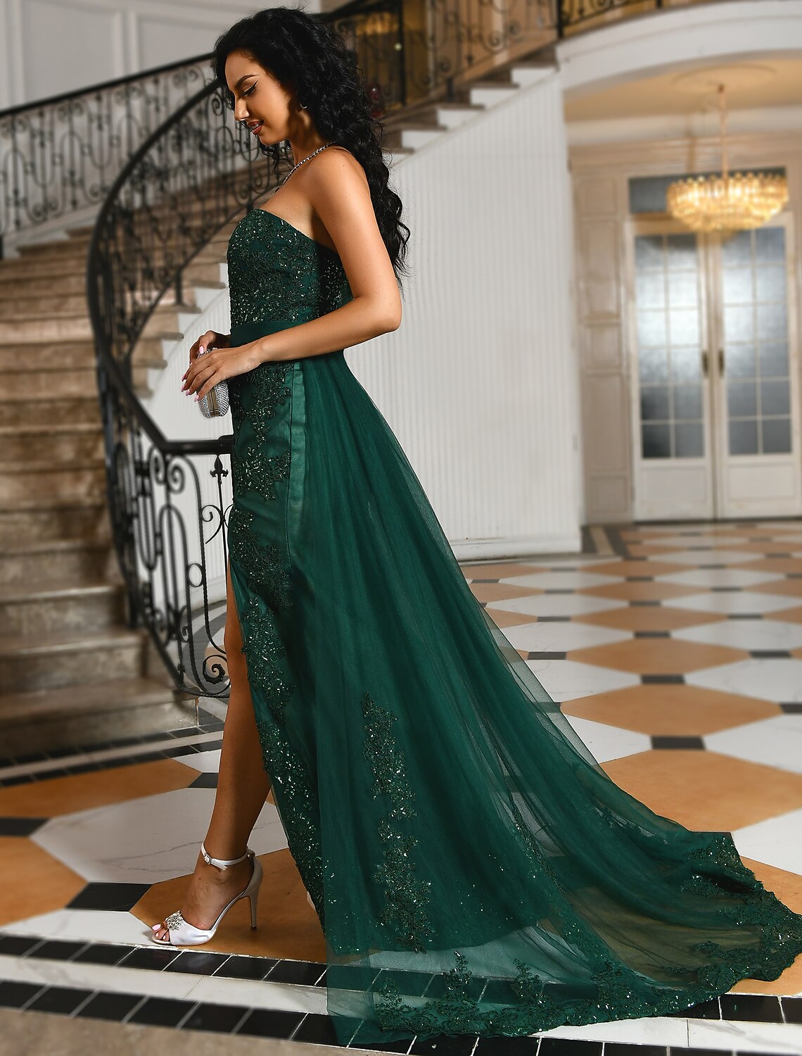 Wholesa Mermaid / Trumpet Evening Gown Luxurious Dress Formal Floor Length Sleeveless Sweetheart Charmeuse with Embroidery Appliques