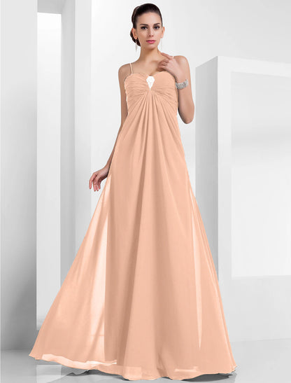 Wholesa A-Line Empire Holiday Formal Evening Dress Spaghetti Strap Sleeveless Floor Length Chiffon with Crystals