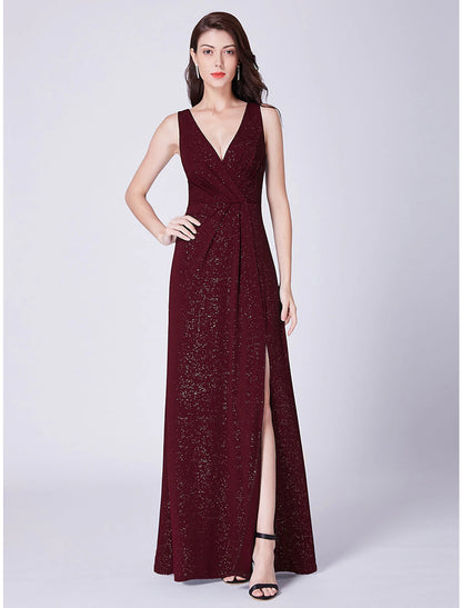 wholesale  A-Line Elegant Formal Evening Dress V Neck Sleeveless Floor Length Cotton Blend with Draping