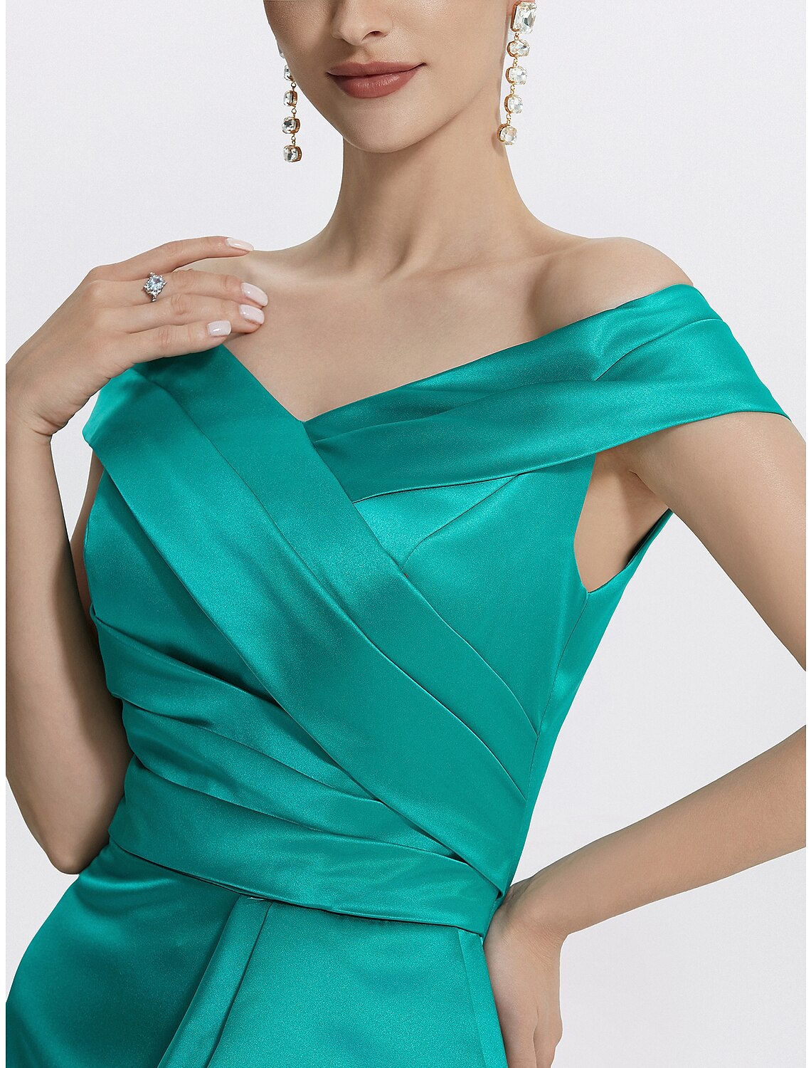 Wholesa  Sheath / Column Evening Gown Elegant Dress Formal Floor Length Sleeveless Off Shoulder Satin with Ruffles