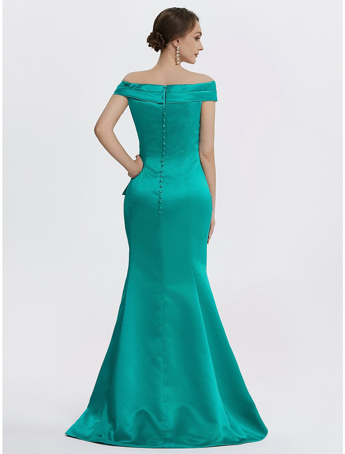 Wholesa  Sheath / Column Evening Gown Elegant Dress Formal Floor Length Sleeveless Off Shoulder Satin with Ruffles