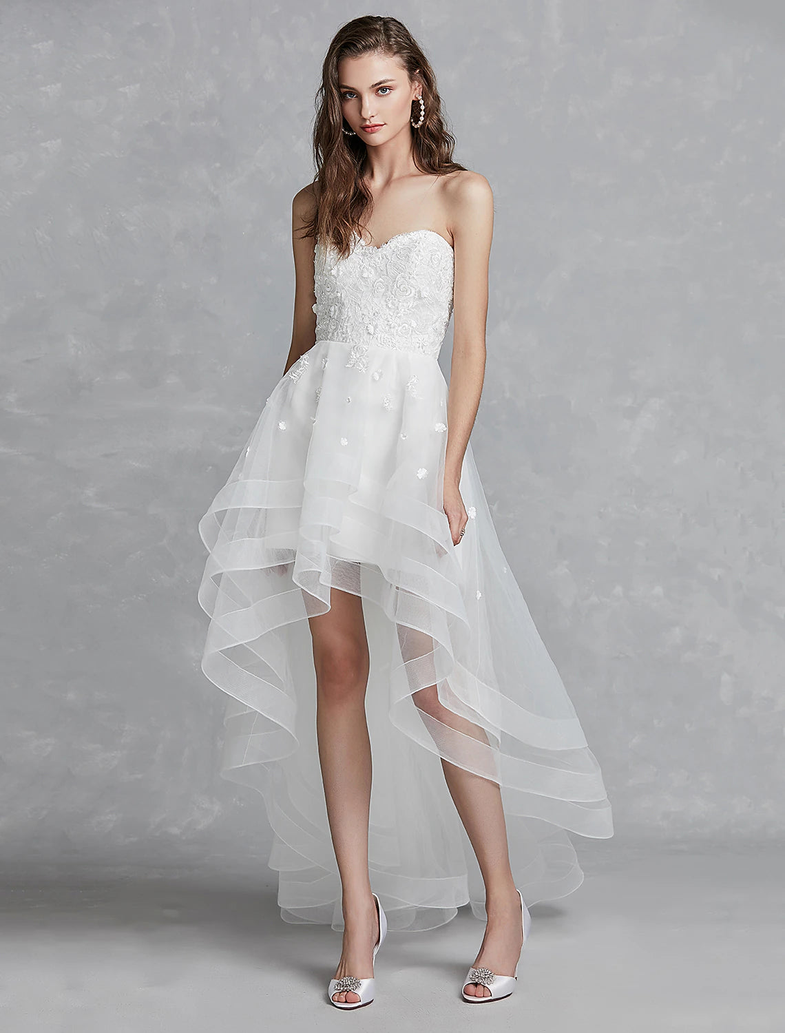 Wholesale Reception Little White Dresses Wedding Dresses A-Line Sweetheart Strapless Asymmetrical Lace Bridal Gowns With Appliques Summer Wedding Party