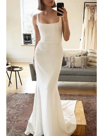 Wholesale Beach Boho Wedding Dresses Mermaid Camisole Sleeveless Court Train Stretch Fabric Bridal Gowns With Solid Color 2023 Summer Wedding Party