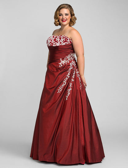 Wholesa Ball Gown Plus Size Prom Formal Evening Dress Strapless Sleeveless Floor Length Taffeta with Beading Appliques